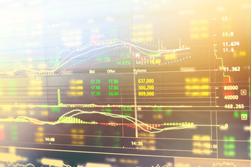 business graph and trade monitor  of Investment in gold trading,Stock market ,Futures market,Oil market,bitcoin trade