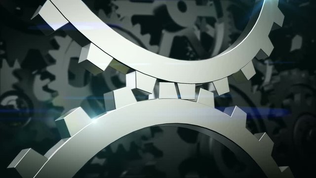 Rotating two gears. Mechanism of two Cogwheels. 
