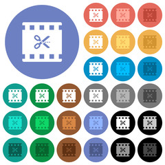 Cut movie round flat multi colored icons