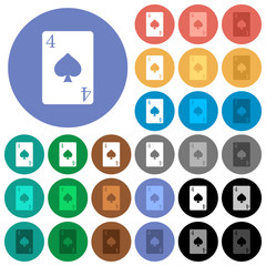 Four of spades card round flat multi colored icons