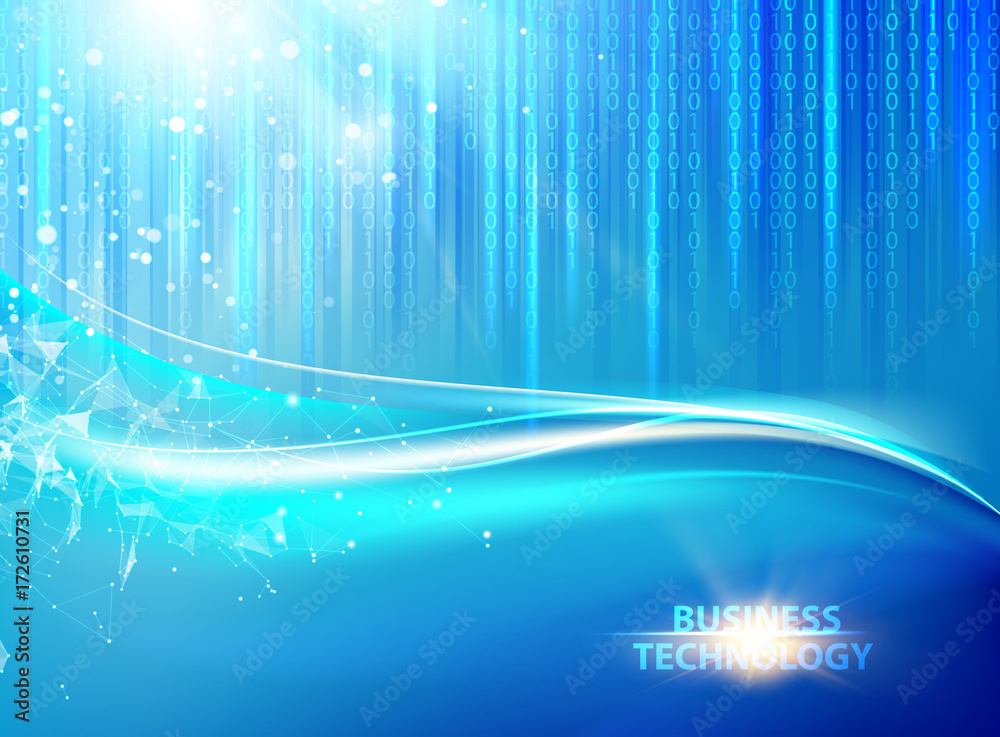 Poster abstract smooth blue lines. blue background with bigdata cyber code. science background for cyber pr
