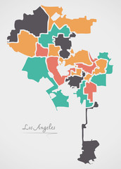 Fototapeta premium Mapa Los Angeles z dzielnicami i nowoczesnymi okrągłymi kształtami