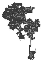 Naklejka premium Mapa miasta Los Angeles, USA oznaczone jako czarna ilustracja