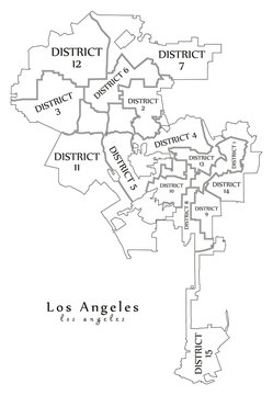 Modern City Map - Los Angeles city of the USA with boroughs and titles outline map