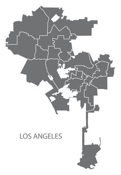Los Angeles city map with boroughs grey illustration silhouette shape