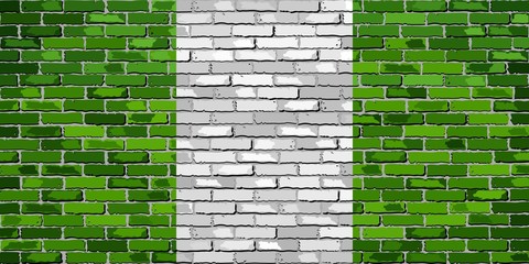 Flag of Nigeria on a brick wall - Illustration, 
Nigeria flag on brick textured background, 
Abstract grunge vector