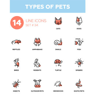 Types of pets - modern vector single line icons set