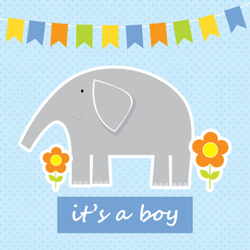 It's a boy greeting card design perfect for welcoming cute baby boy with cutw elephant design