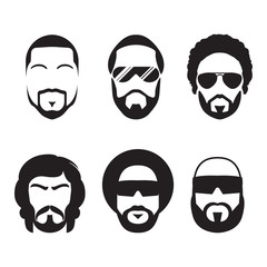 Set of bearded hipster men faces.