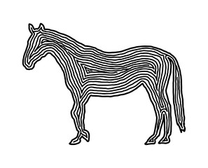 A horse illustration icon in black offset line. Fingerprint style for logo or background.