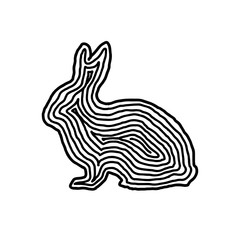 A rabbit illustration icon in black offset line. Fingerprint style for logo or background.