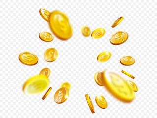 Gold coin splash bingo jackpot win casino poker coins vector 3D background - obrazy, fototapety, plakaty