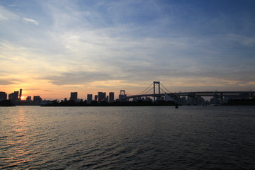 夕焼けのレインボーブリッジ