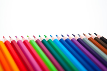 Color pencils isolated on white background .Close up.