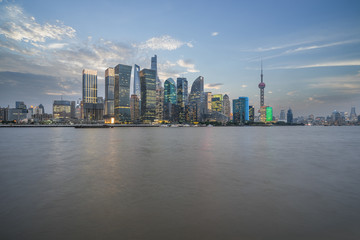 shanghai cityscape and skyline against blue sky