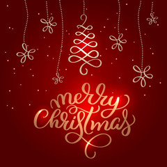 Fototapeta na wymiar Merry Christmas text on on red holiday background. Hand drawn Calligraphy lettering Vector illustration EPS10