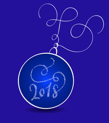 New Years stylized holiday ball and 2018 on a blue background