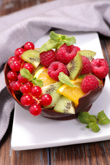 fruit salad in chocolate bowl