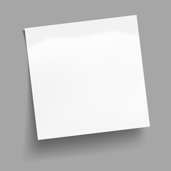 White sheet of note paper isolated on gray background. Sticky note. Vector illustration.