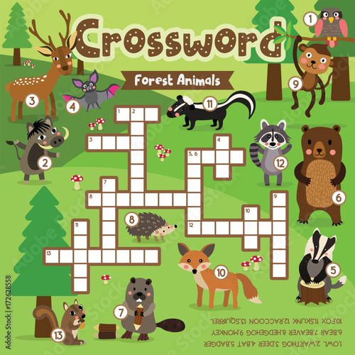 "Crosswords puzzle game of forest animals for preschool kids activity ...