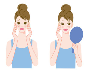 女性　肌荒れ　鏡