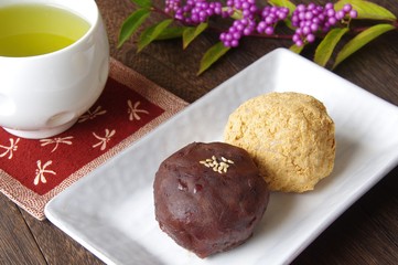 おはぎと日本茶