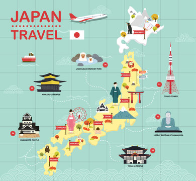 Japan landmark icons map for traveling