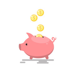Piggy bank and coins
