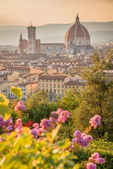 Wandcirkels tuinposter Luchtfoto van Florence met de basiliek Santa Maria del Fiore (Duomo), Toscane, Italië © Delphotostock