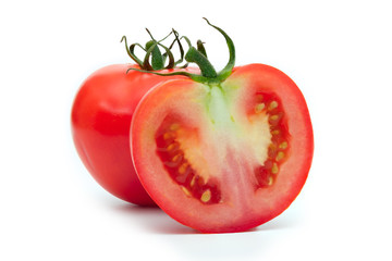Fresh ripe tomatoes on white background,