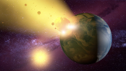 Obraz premium 3d rendering. Meteorite crashing against planet earth