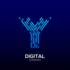 Letter Y with Square shape, Dots and Lines logotype,Fast Speed, Delivery, Digital and Technology for your Corporate identity