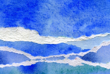 Abstract blue watercolor, illustration of sea waves