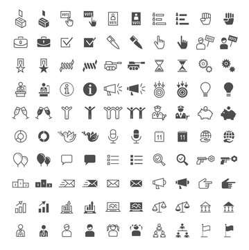 Set of 100 Political Minimal and Solid Icons. Vector Isolated Elements