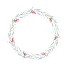 Fototapeta na wymiar Elegant watercolor flowers circle frame