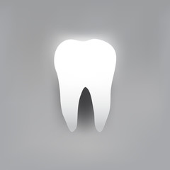 Teeth whitening/treatment illustration. Crystal white tooth. Vector glowing effect and shadow. Dental advertisement