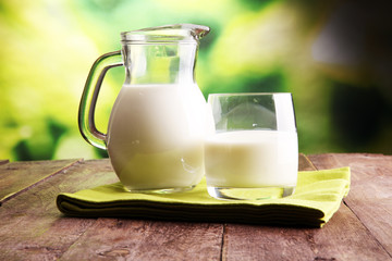milk products. tasty healthy dairy products on a table
