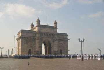 Cadets doing a drill in front of the Gateway of India