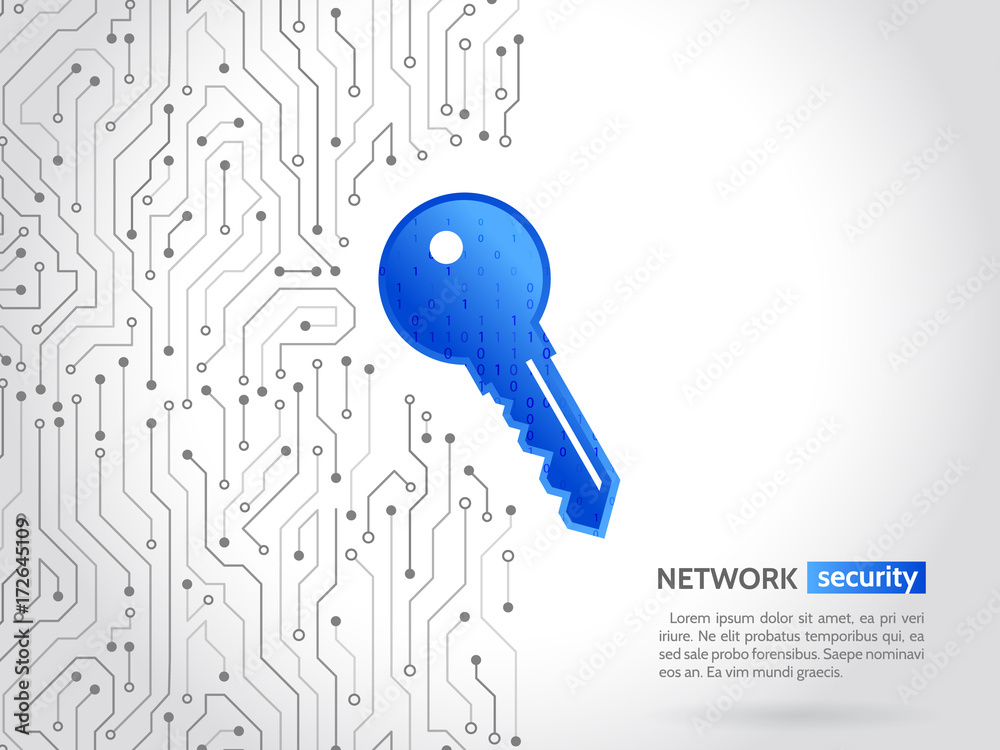 Aufkleber Abstract high tech circuit board with technology key. Security concept background. Cyber data security, information privacy. Global internet network protection.