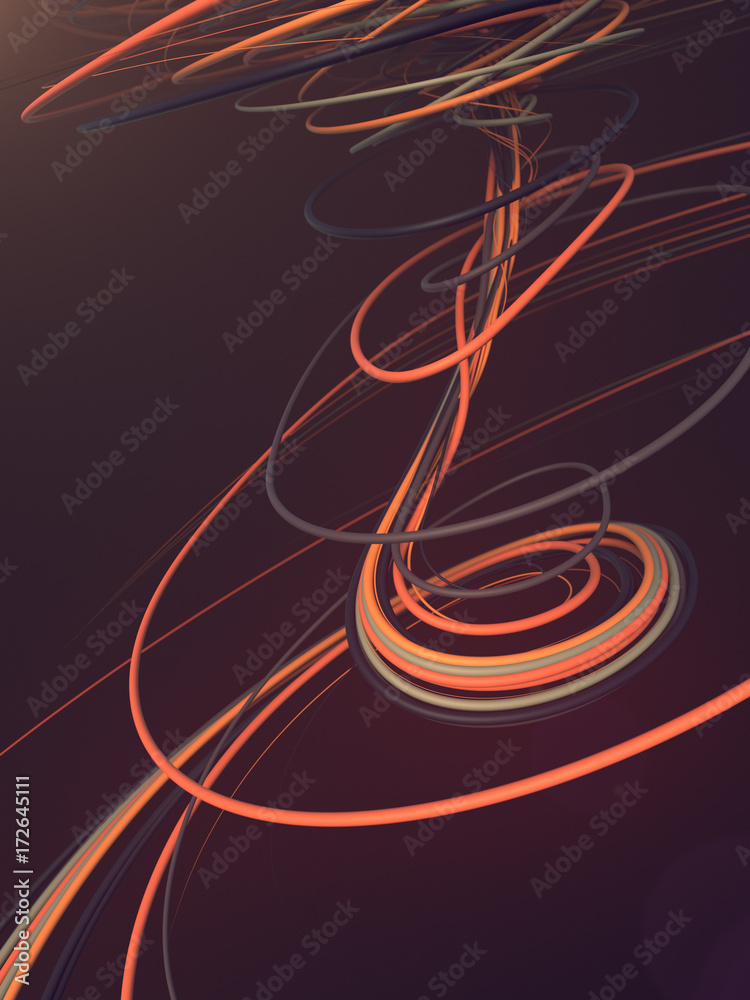 Poster Interlacing abstract red and orange curves. 3D rendering