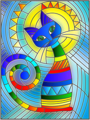 Naklejki  Ilustracja w stylu witrażu z abstrakcyjnym geometrycznym kotem