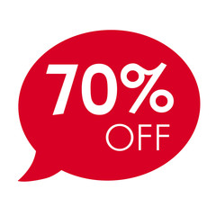 Special offer 70% off sale red speech bubble tag vector illustration. Discount offer price label, symbol advertising in retail, sale promo marketing, 70% off discount sticker, ad offer on shopping day