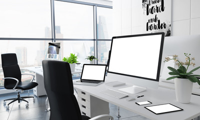office desktop devices white screen