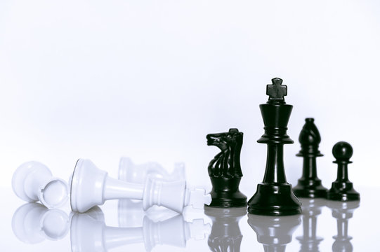 Black and White of Chess on white background . Leader and teamwork concept for success.