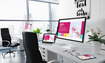 office desktop awesome responsive design - obrazy, fototapety, plakaty