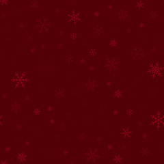 Transparent snowflakes seamless pattern on wine red Christmas background. Chaotic scattered transparent snowflakes. Extraordinary Christmas creative pattern. Vector illustration.