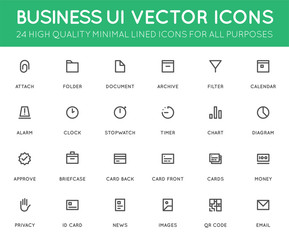 Business User Interface (UI) Vector Icon Set. High Quality Minimal Lined Icons for All Purposes.