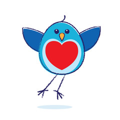 Flying Bluebird with Red Heart on Chest