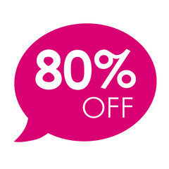 Special offer 80% sale pink speech bubble tag vector illustration. Discount offer price label, symbol advertising in retail, sale promo marketing, 80% off discount sticker, ad offer on shopping day