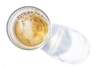 Glass of beer. Top view of lager beer or light beer.
